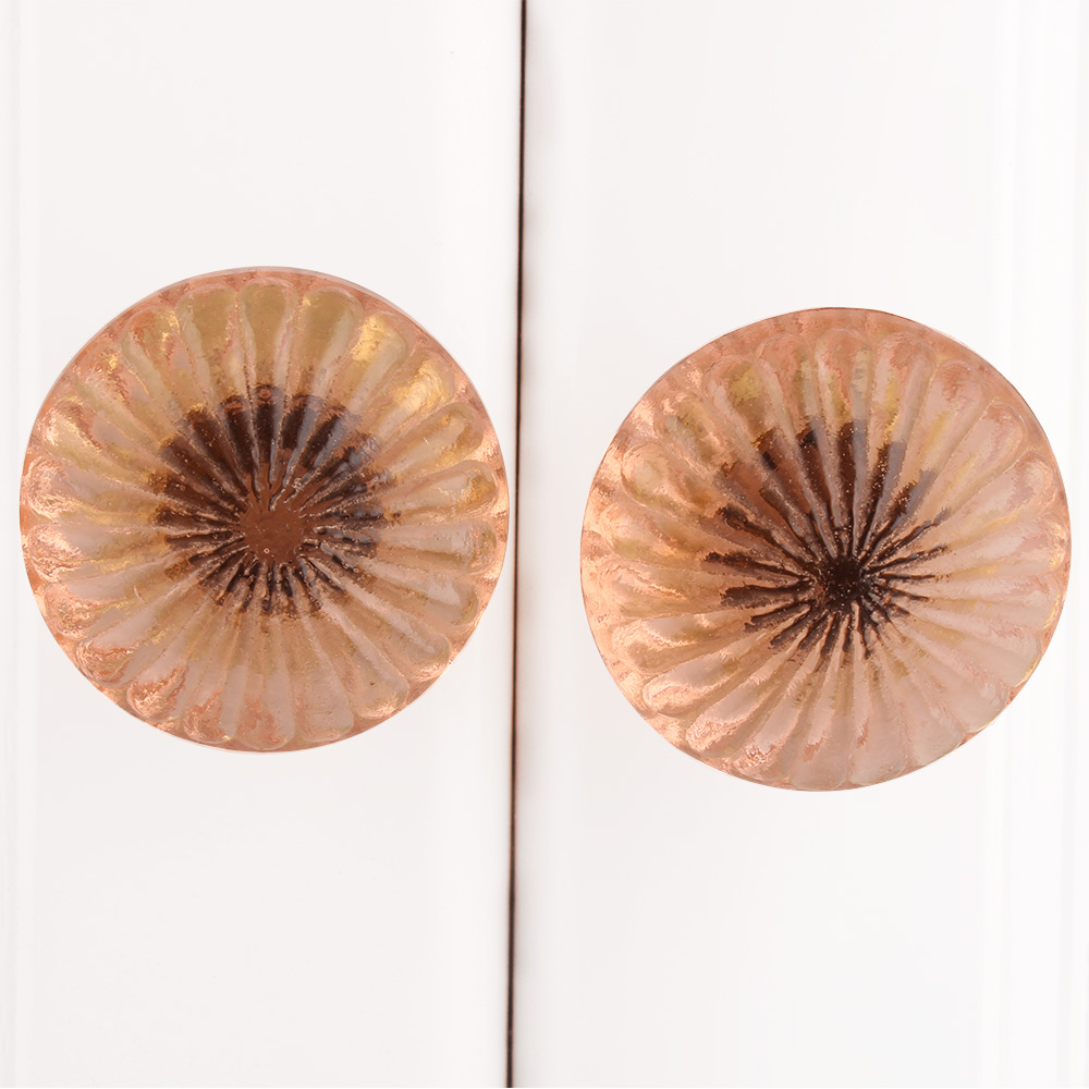 Peach Pink Big Daisy Glass Cabinet Knobs